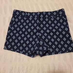 Kenar Preppy Mediterrainean Print Navy Light Blue Patterned Chino Shorts Size 6